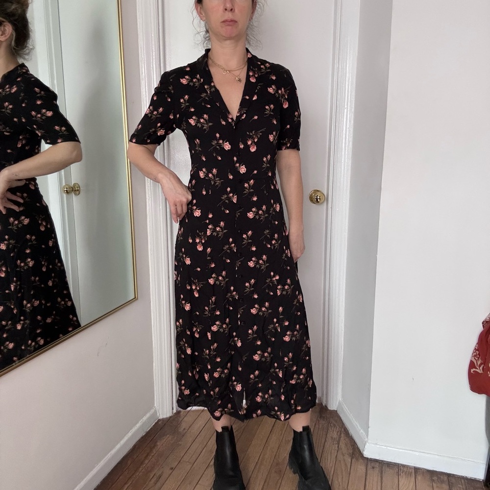 Reformation Black Floral Midi Dress